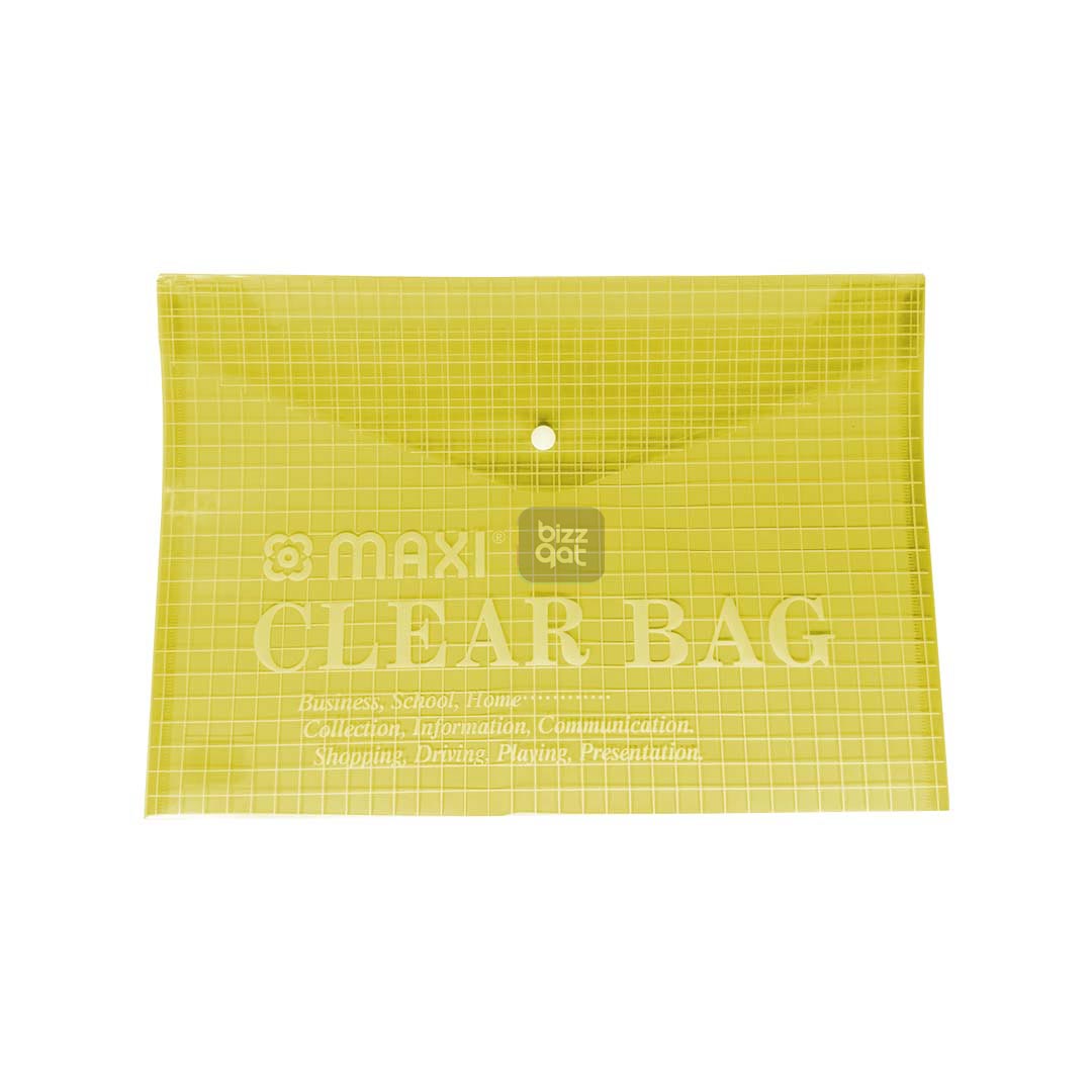 My Clear Bag Maxi YELLOW MXCBYF: Product Name: My Clear Bag Maxi YELLOW MXCBYF Brand: Maxi Model Number: MXCBYF Color: Yellow Material: PVC Size: 11" x 6" x 2.5" (28cm x 15cm x 6cm)