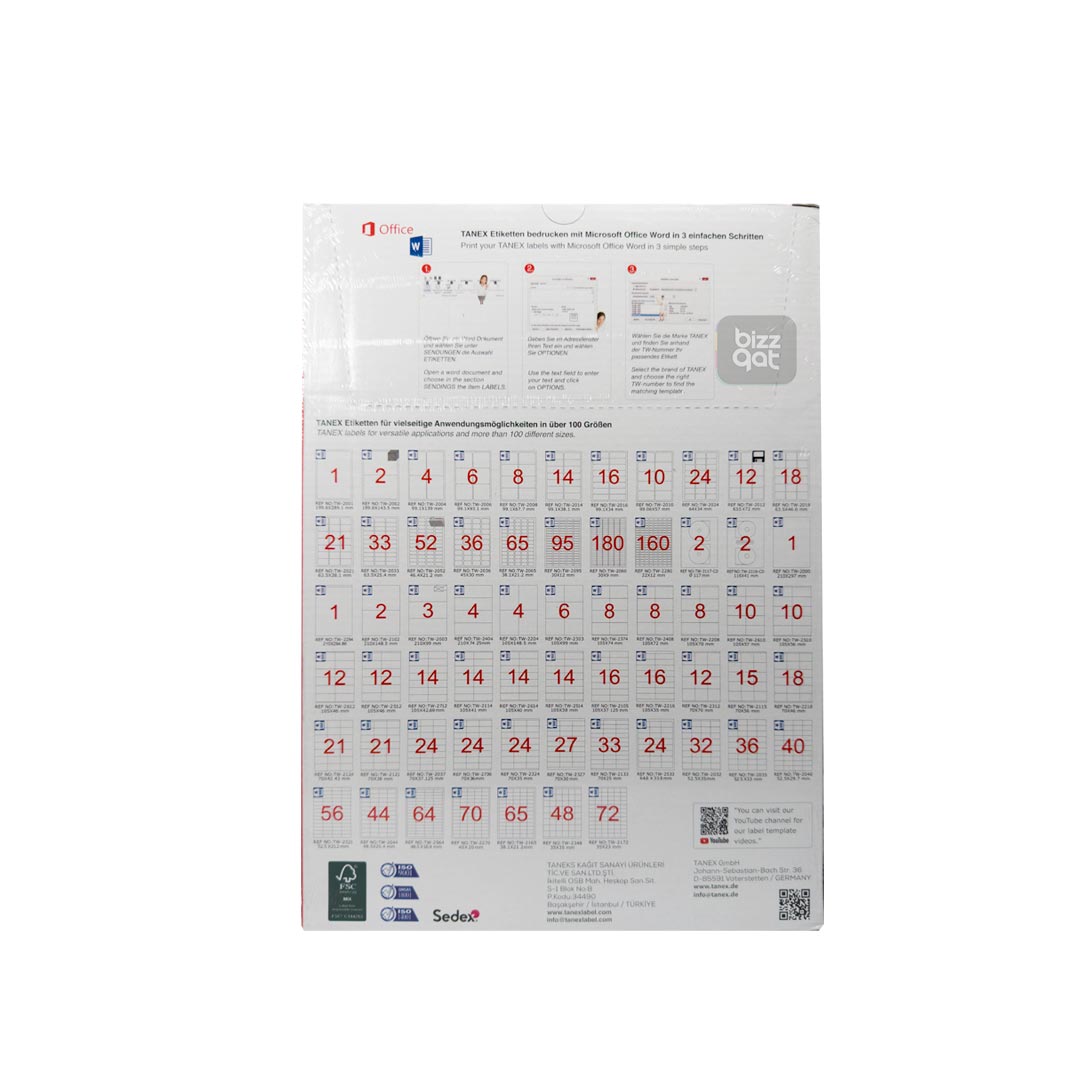 Tanex 8 Labels A4 105X74mm TW2374
