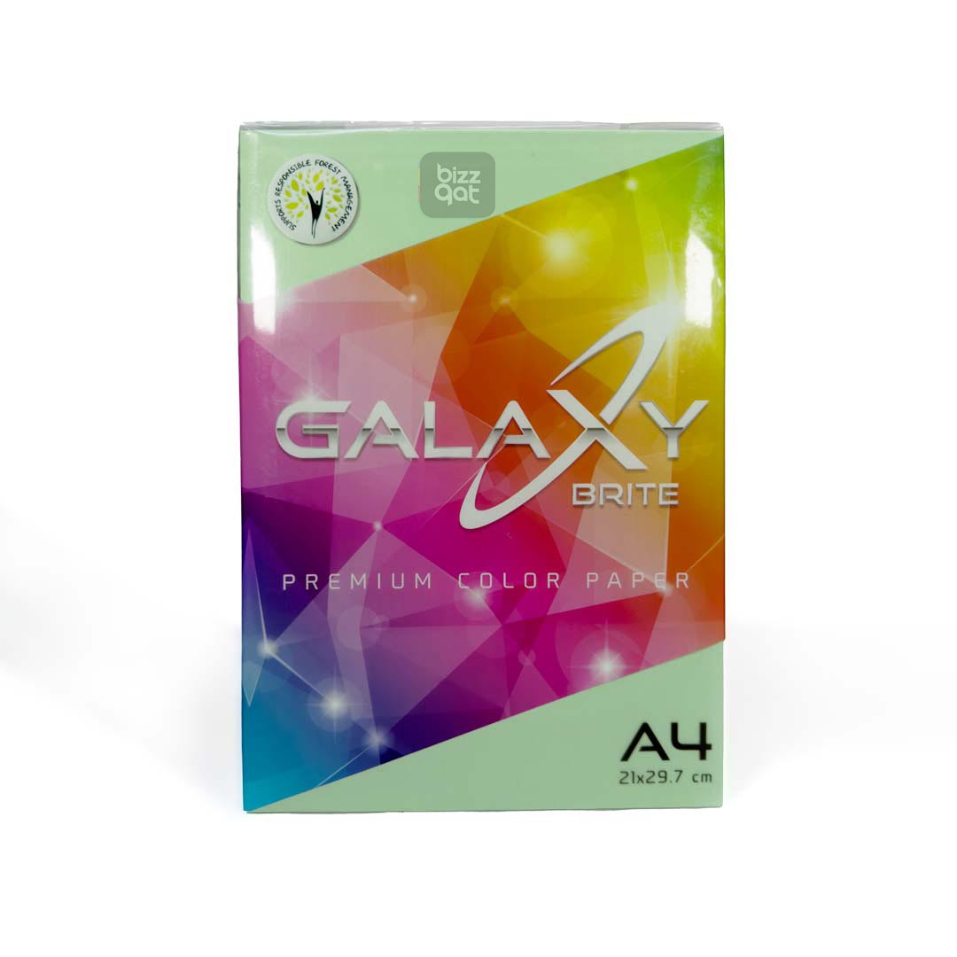 Galaxy A4 Green Color Paper Ream has the following specifications:  Paper Type: Colored Paper Brand: Galaxy Size: A4 (210mm x 297mm) Color: Green Weight: 80gsm Finish: Smooth Quantity: 500 sheets per ream Packaging: Comes in a ream-wrapped package