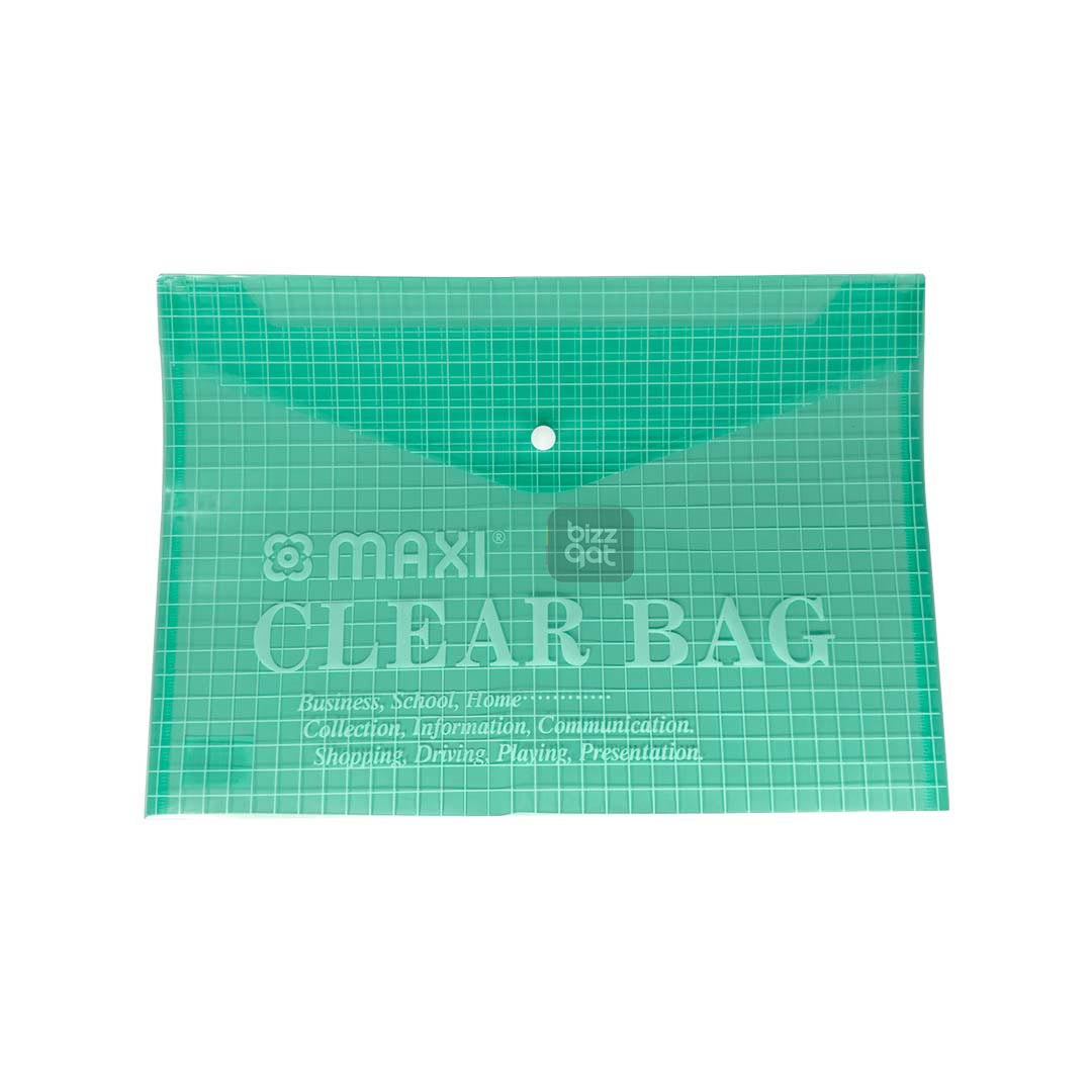 My Clear Bag GREEN MAXI MXCBGF:  Product Name: My Clear Bag GREEN MAXI MXCBGF  Brand: Maxi  Model Number: MXCBGF  Color: Green  Material: PVC  Size: 11" x 6" x 2.5" (28cm x 15cm x 6cm)